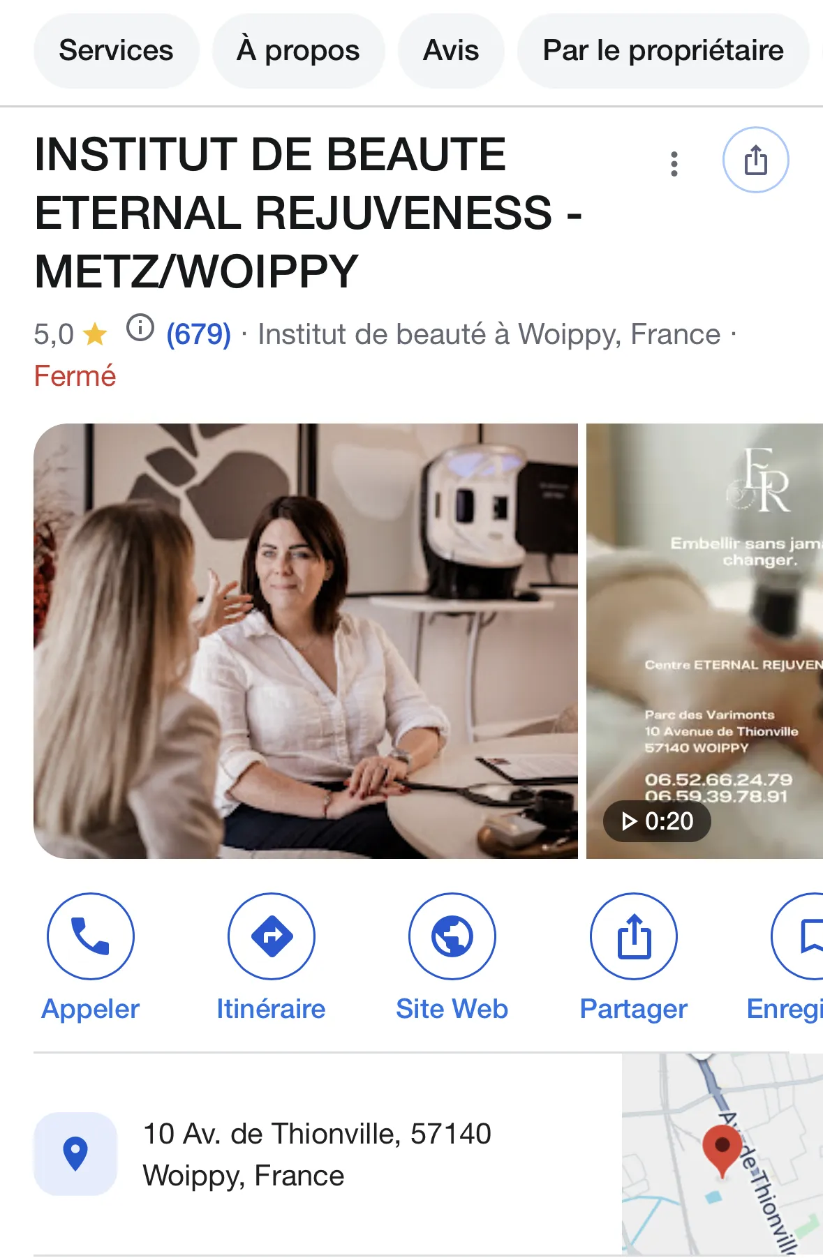 présentation d'une fiche établissement google sur mobile
